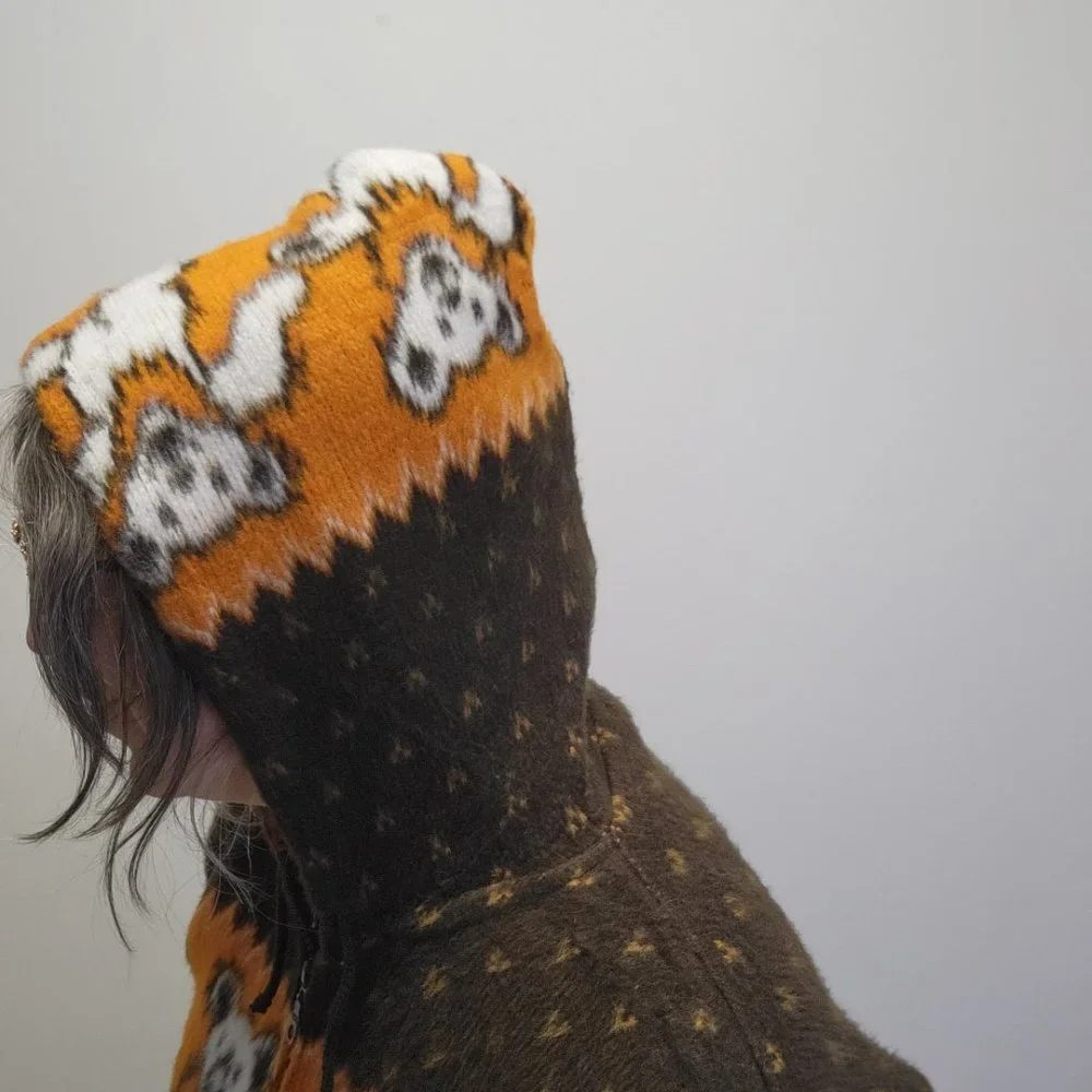 GRATEFUL DEAD Bears Fuzzy Wool/Cotton Zip Hoodie Sweater Brown Orange Unisex S - Picture 9 of 11